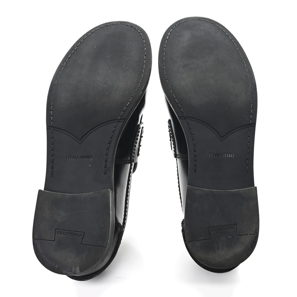Miu Miu Spazzolato Penny Loafer 39 Black White