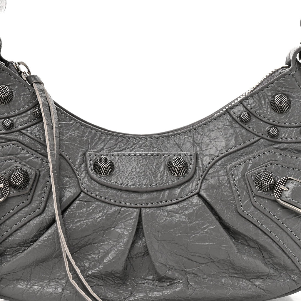 Balenciaga Agneau Arena Le Cagole Shoulder Bag XS Dark Grey