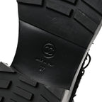 Chanel Tweed Patent Calfskin Pearl Combat Short Boots 37  Black Grey Blue