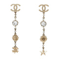 Chanel Crystal Pearl CC Charms Drop Earrings Gold