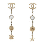 Chanel Crystal Pearl CC Charms Drop Earrings Gold