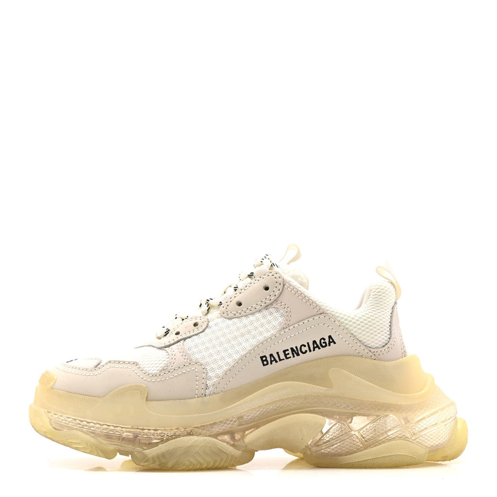 Balenciaga Fabric Mesh Clear Sole Womens Triple S Sneakers 36 Honeycomb White
