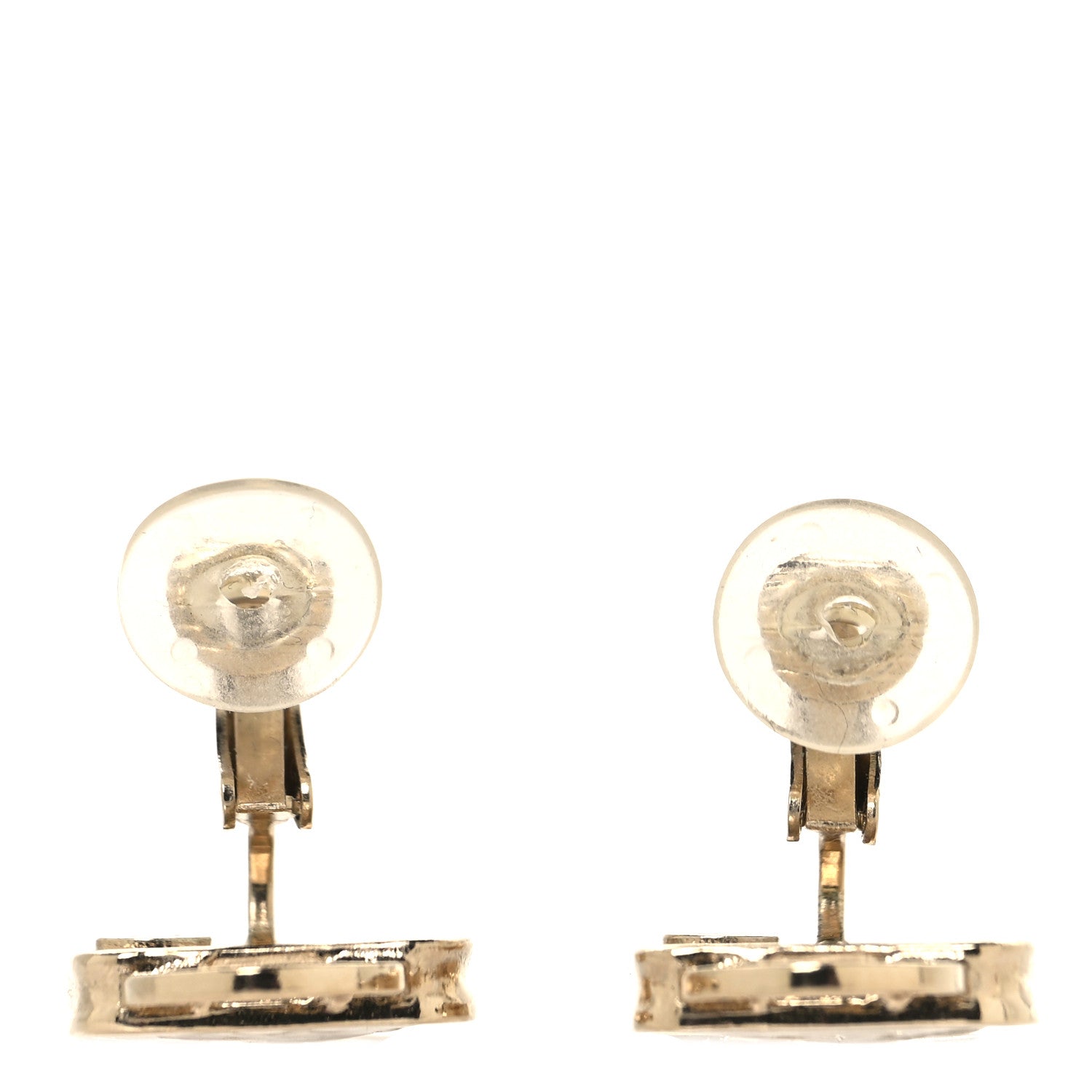 Chanel Metal Crystal Resin CC Top Handle Bag Clip On Earrings Pink White Gold