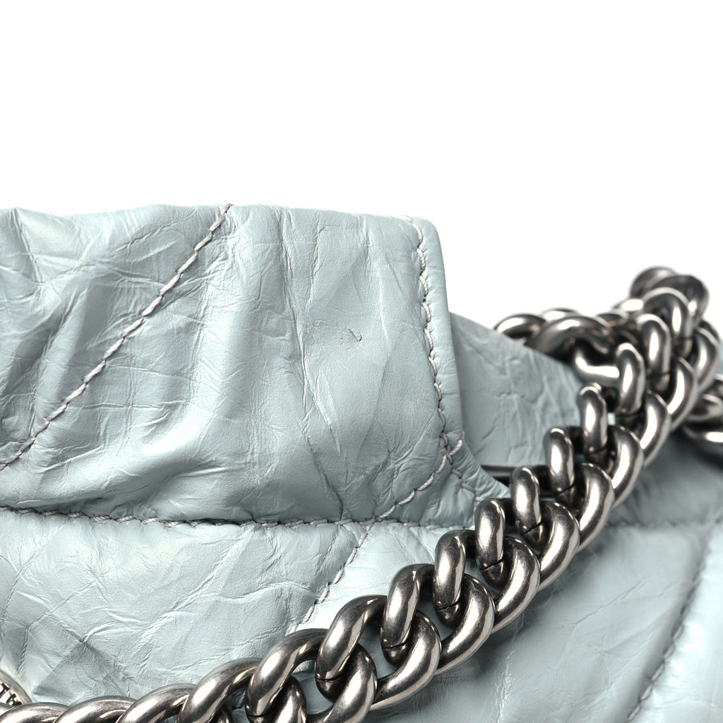 Balenciaga Crushed Calfskin Quilted Crush Small Tote Bag Light Blue