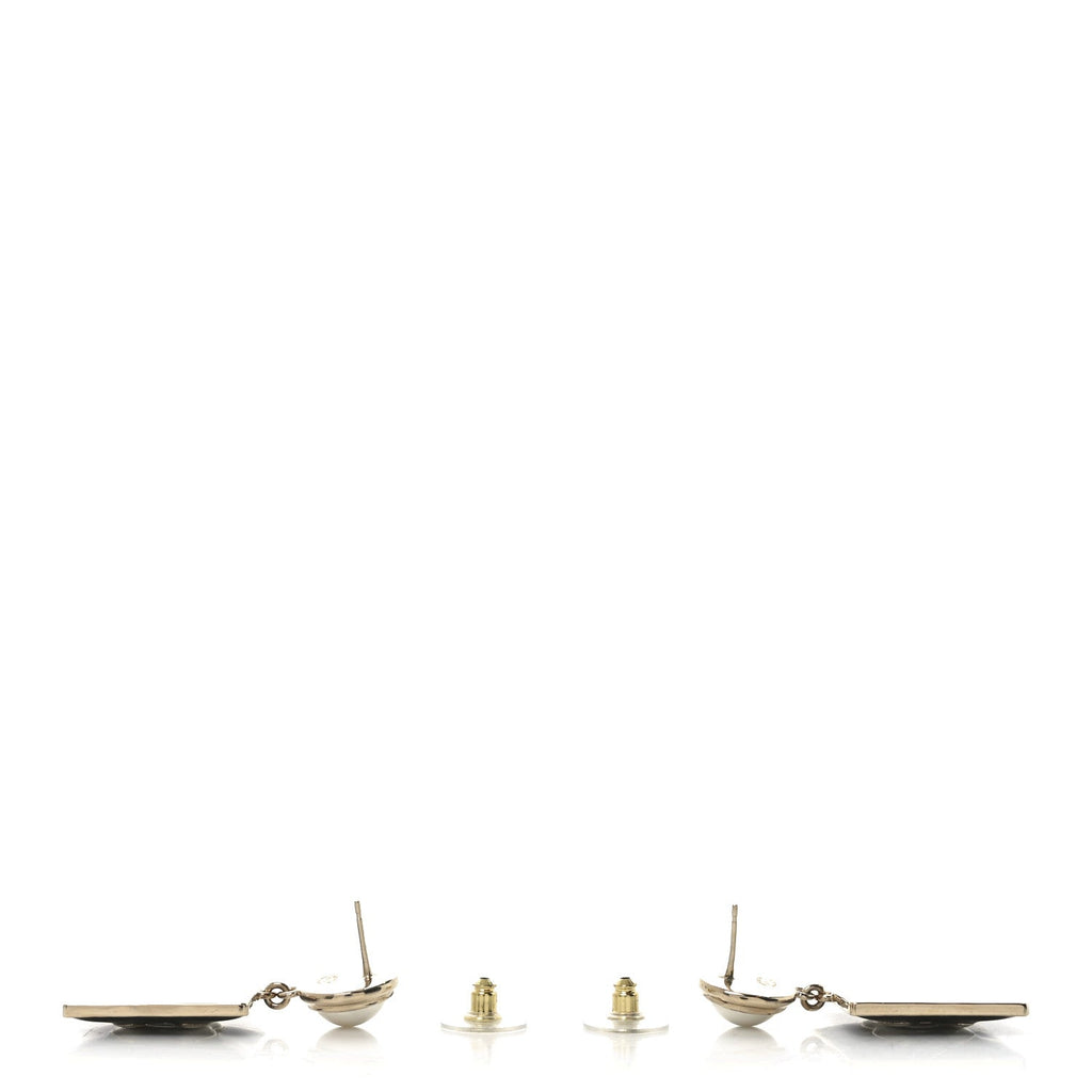 Chanel Metal Resin Pearl CC Drop Earrings Gold Black White