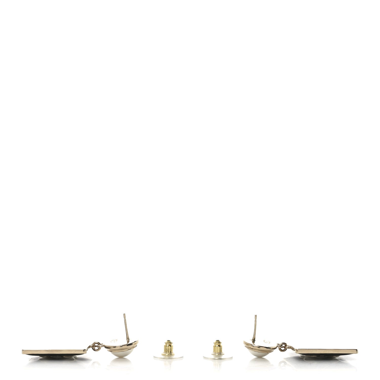 Chanel Metal Resin Pearl CC Drop Earrings Gold Black White