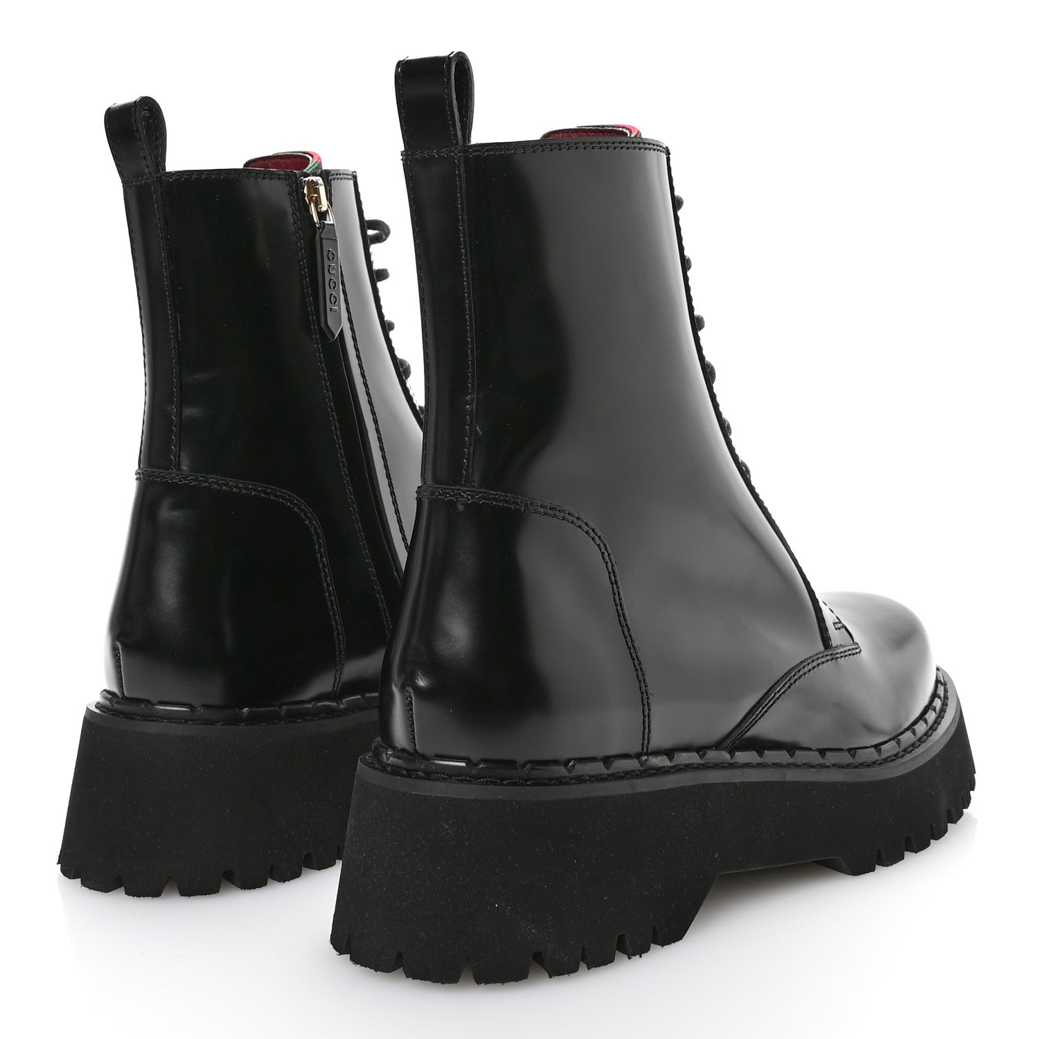Gucci Spice Lux Nappa Web Combat Boots 40 Black