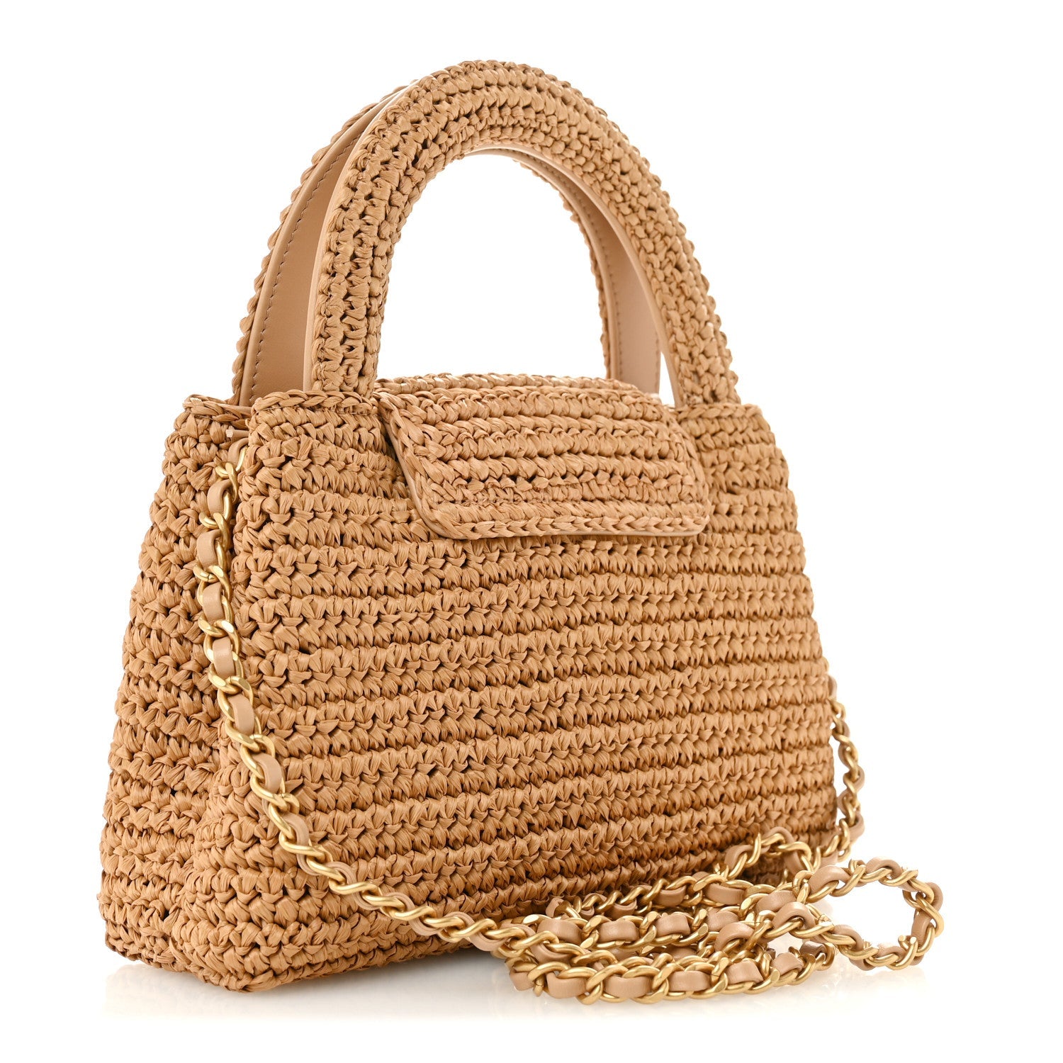 Chanel Braided Raffia Nano Kelly Flap Bag Dark Beige