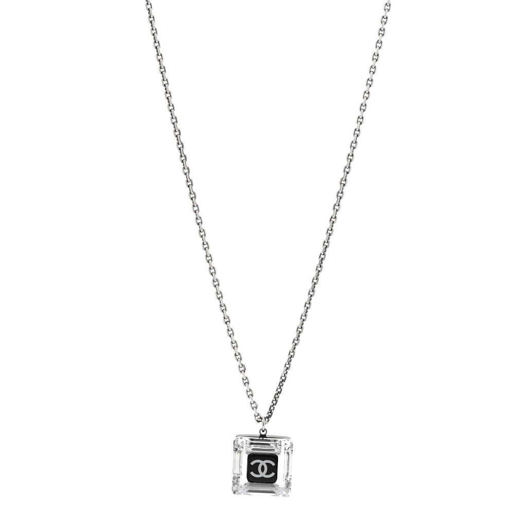 Chanel Resin Strass Geometric Square CC Necklace Black