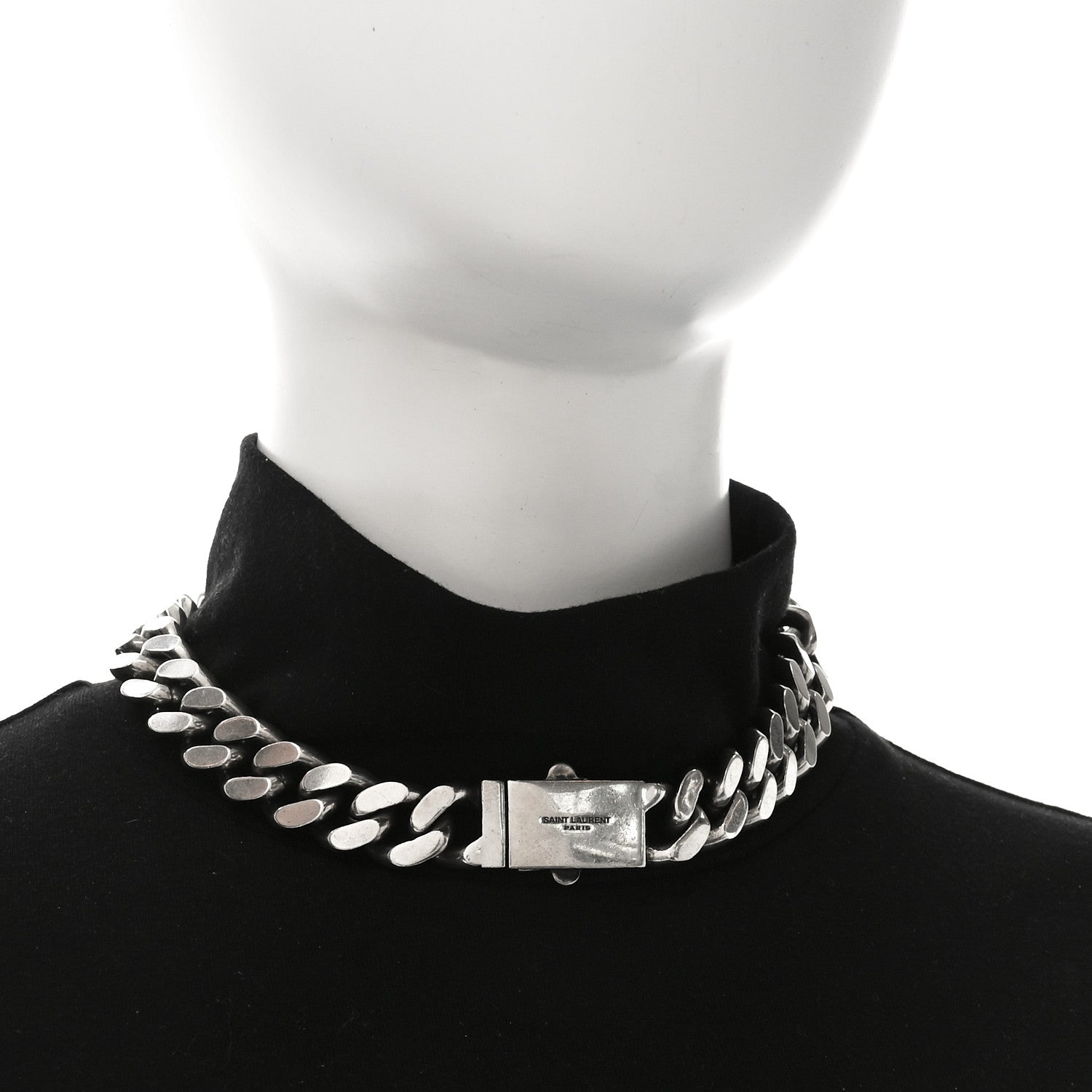 Saint Laurent Metal Curb Chain Necklace Oxidized Silver