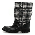 Chanel Calfskin Tweed Nylon Printed Boots 38 Black