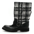 Chanel Calfskin Tweed Nylon Printed Boots 38 Black