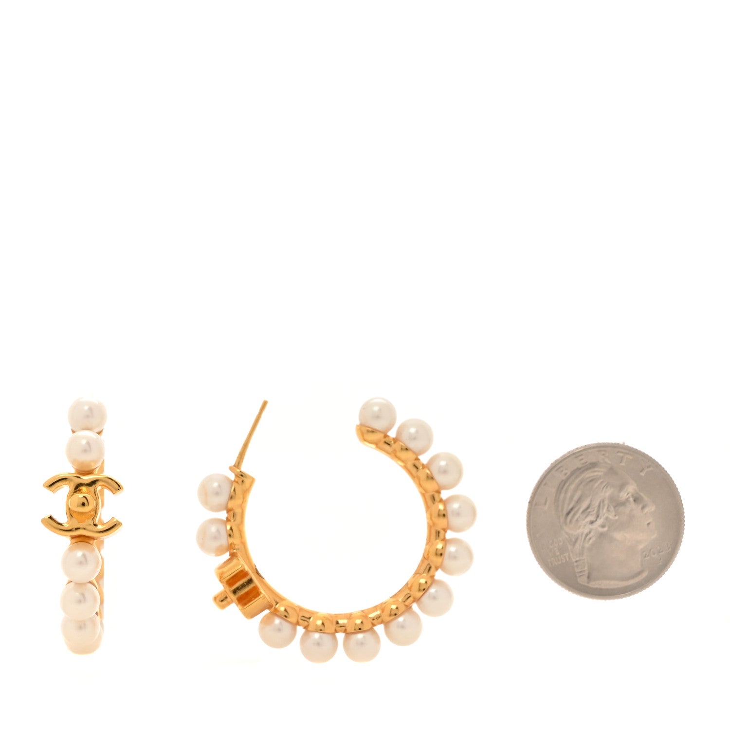 Chanel Pearl CC More Is More Small Hoop Earrings Gold