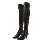 Fendi Nappa Microfiber Fabric FF Rockoko Thigh High Boots 37 Ebano Tobacco Black
