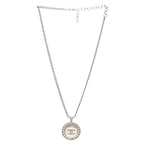 Chanel Crystal Enamel CC Pendant Necklace Silver White