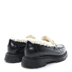 Christian Dior Brushed Calfskin Shearling Dior Code Lug Sole 15mm Loafers 35.5 Black Natural