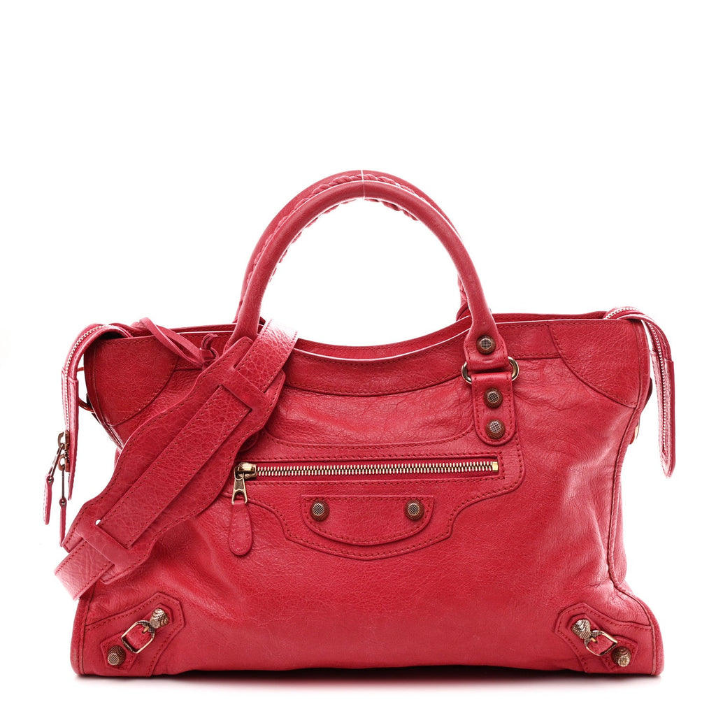 Balenciaga Agneau Giant 12 Rose Gold Hardware City Rouge Coquelicot