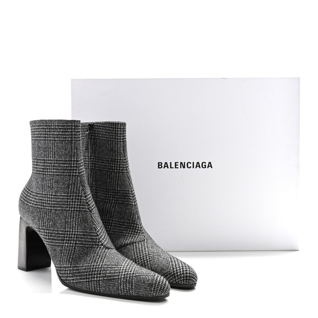Balenciaga Wool Plaid Ankle Boots 41 Black White