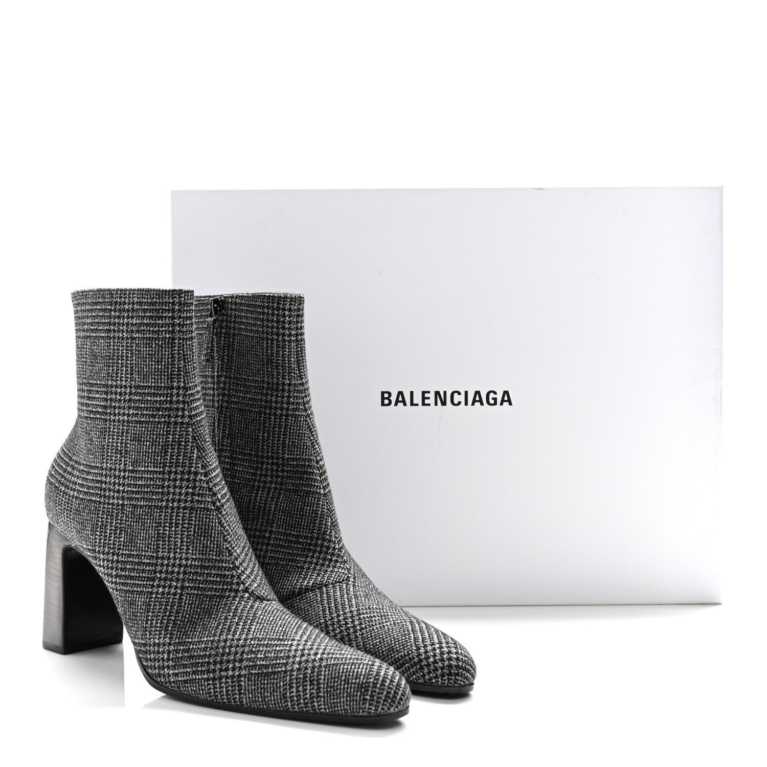 Balenciaga Wool Plaid Ankle Boots 41 Black White