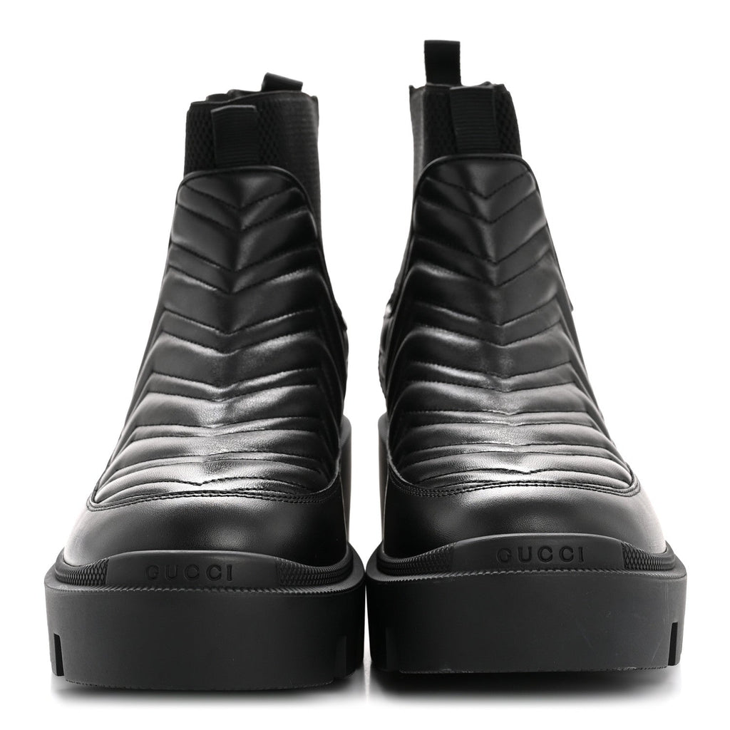 Gucci Calfskin Nappa Matelasse Frances Chelsea Boots 41 Black