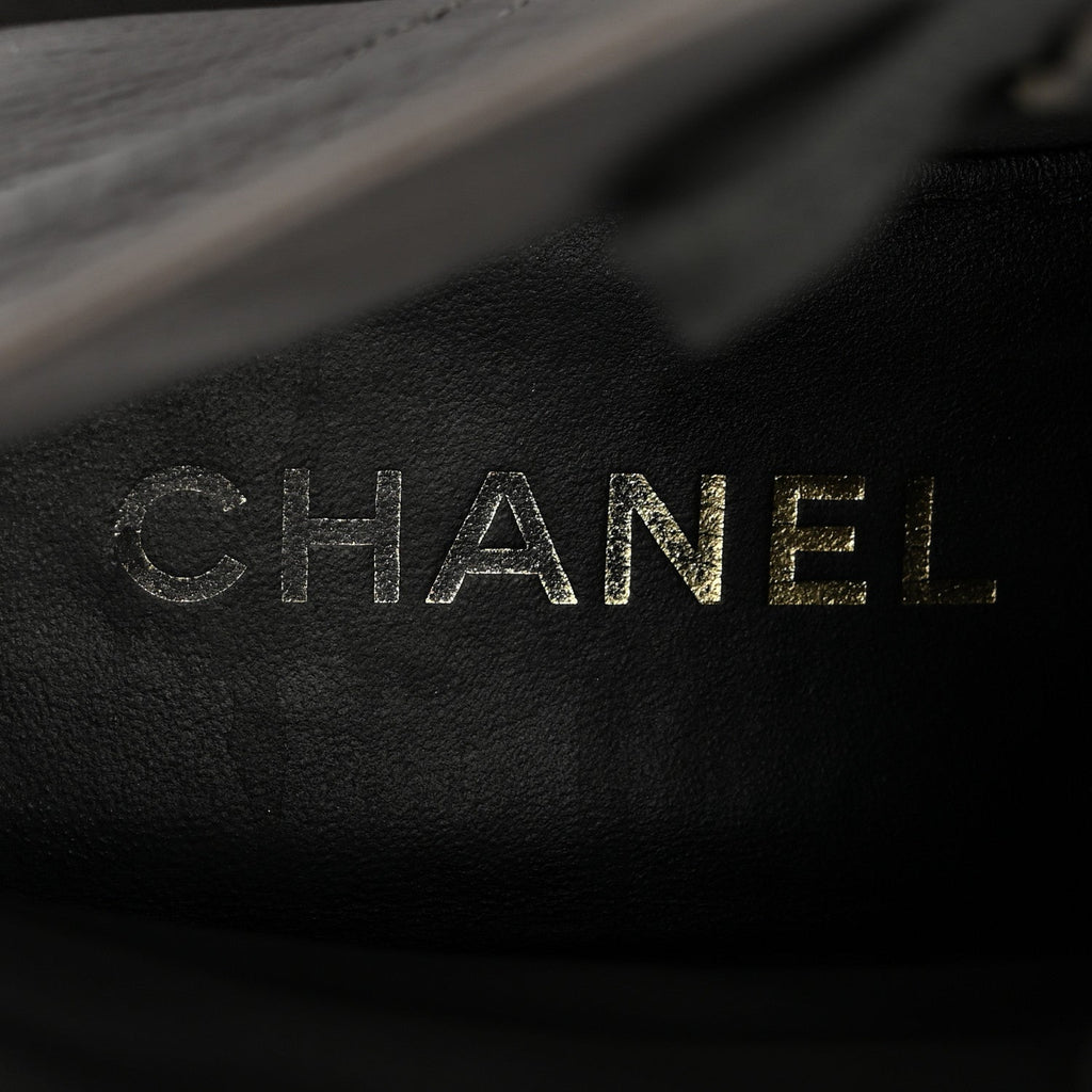 Chanel Calfskin CC Lace Up Combat Boots 39 Gray