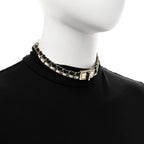 Chanel Metal Lambskin Reissue Lock Choker Necklace Black White Gold
