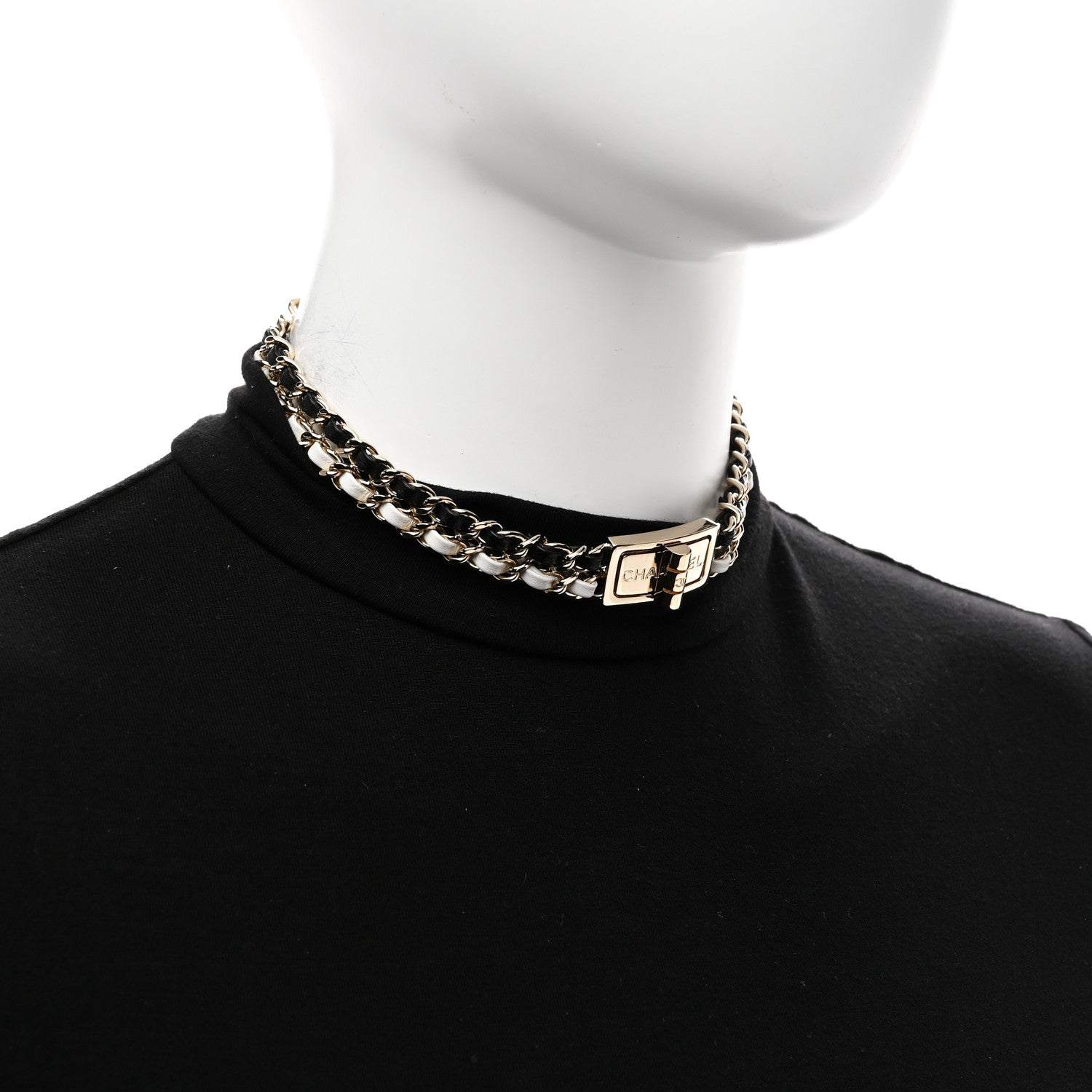 Chanel Metal Lambskin Reissue Lock Choker Necklace Black White Gold