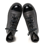 Chanel Grained Calfskin Shiny Calfskin CC Lace Up Combat Boots 41 Gray Black