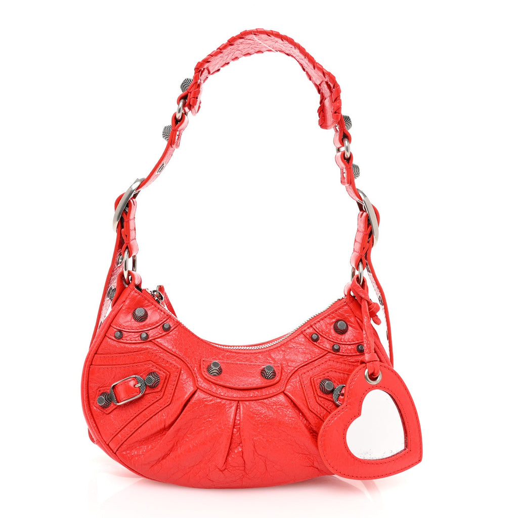 Balenciaga Agneau Arena Le Cagole Shoulder Bag XS Tomato Red