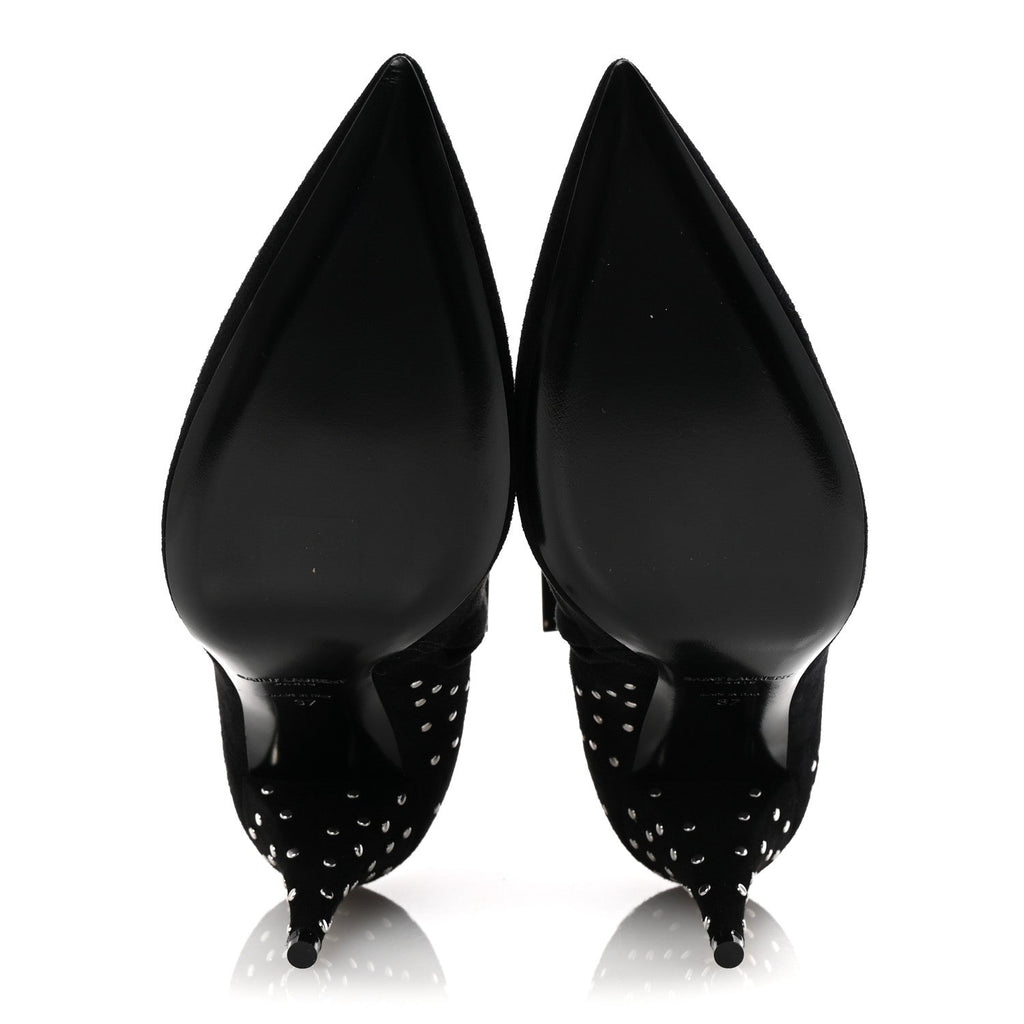 Saint Laurent Suede Studded Kiki 85 Zip Boot 37 Black
