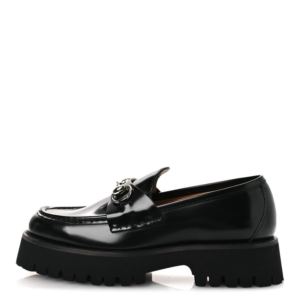 Gucci Cordovan Lux Womens Horsebit 45mm Platform Loafers 37.5 Black