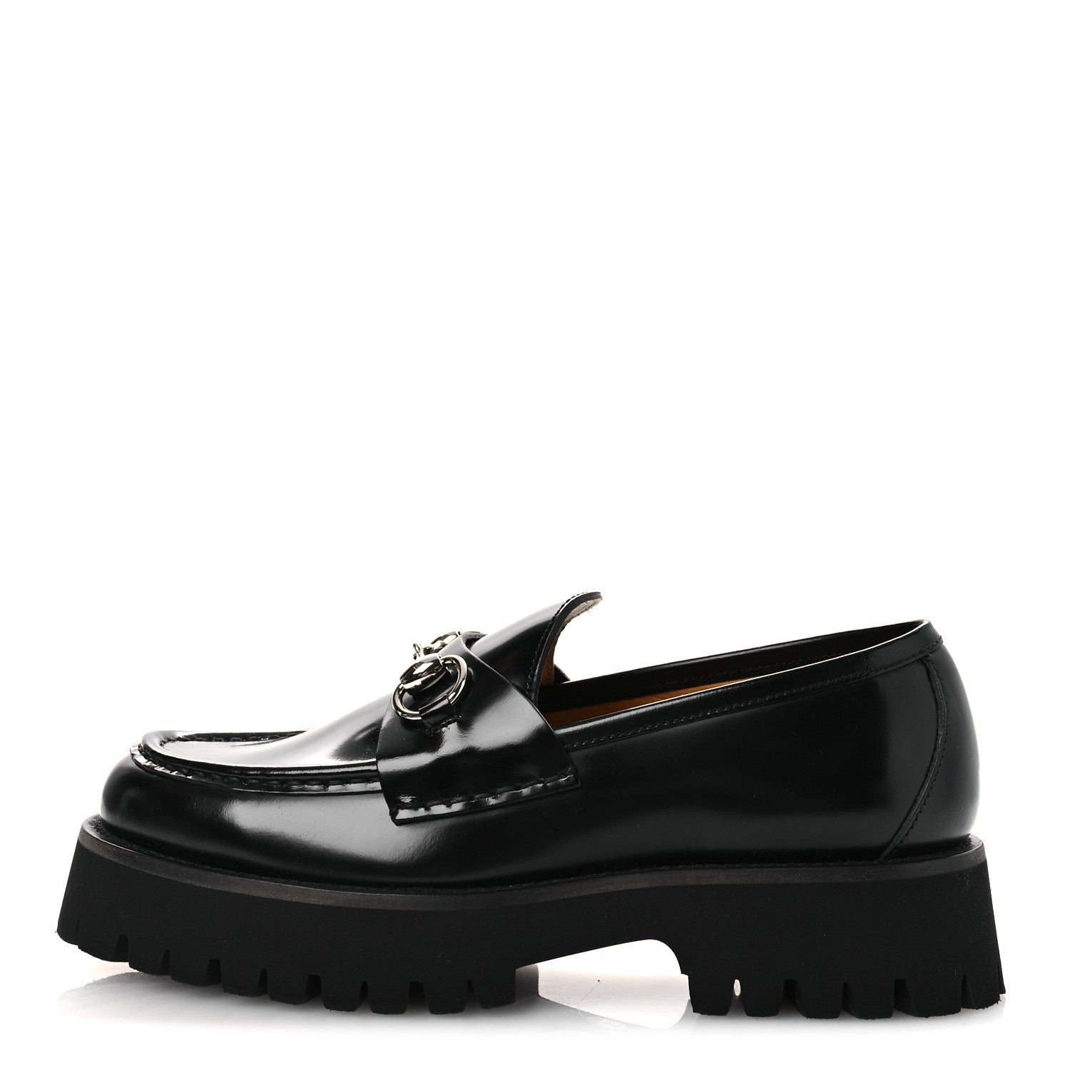 Gucci Cordovan Lux Womens Horsebit 45mm Platform Loafers 37.5 Black