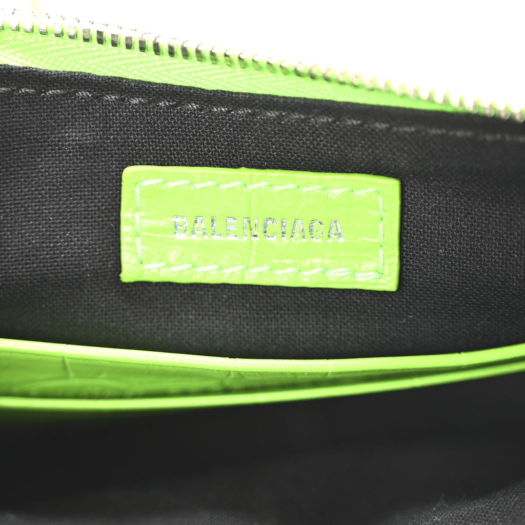 Balenciaga Extra Supple Calfskin Crocodile Embossed Le Cagole Mini Purse With Chain Acid Green
