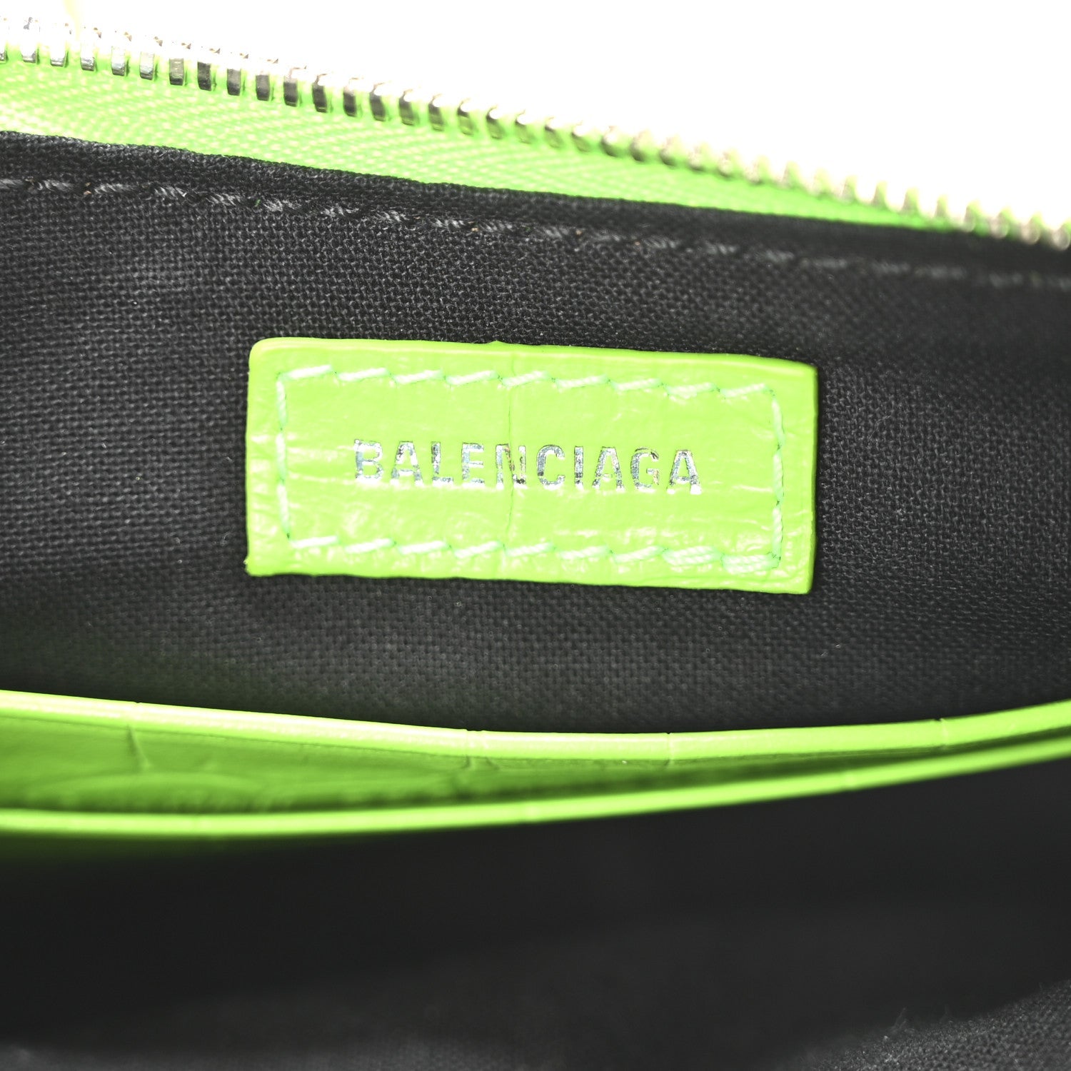 Balenciaga Extra Supple Calfskin Crocodile Embossed Le Cagole Mini Purse With Chain Acid Green