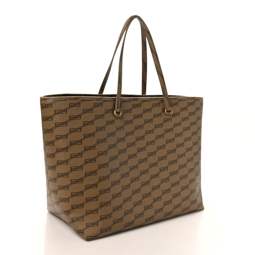 Balenciaga Coated Canvas BB Monogram Large Signature East West Shopper Bag Beige Brown