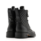 Chanel Calfskin Quilted Lace Up Combat Boots 36.5 Black