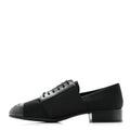 Chanel Calfskin Elastic Lace Up Cap Toe CC Loafers 37 Black