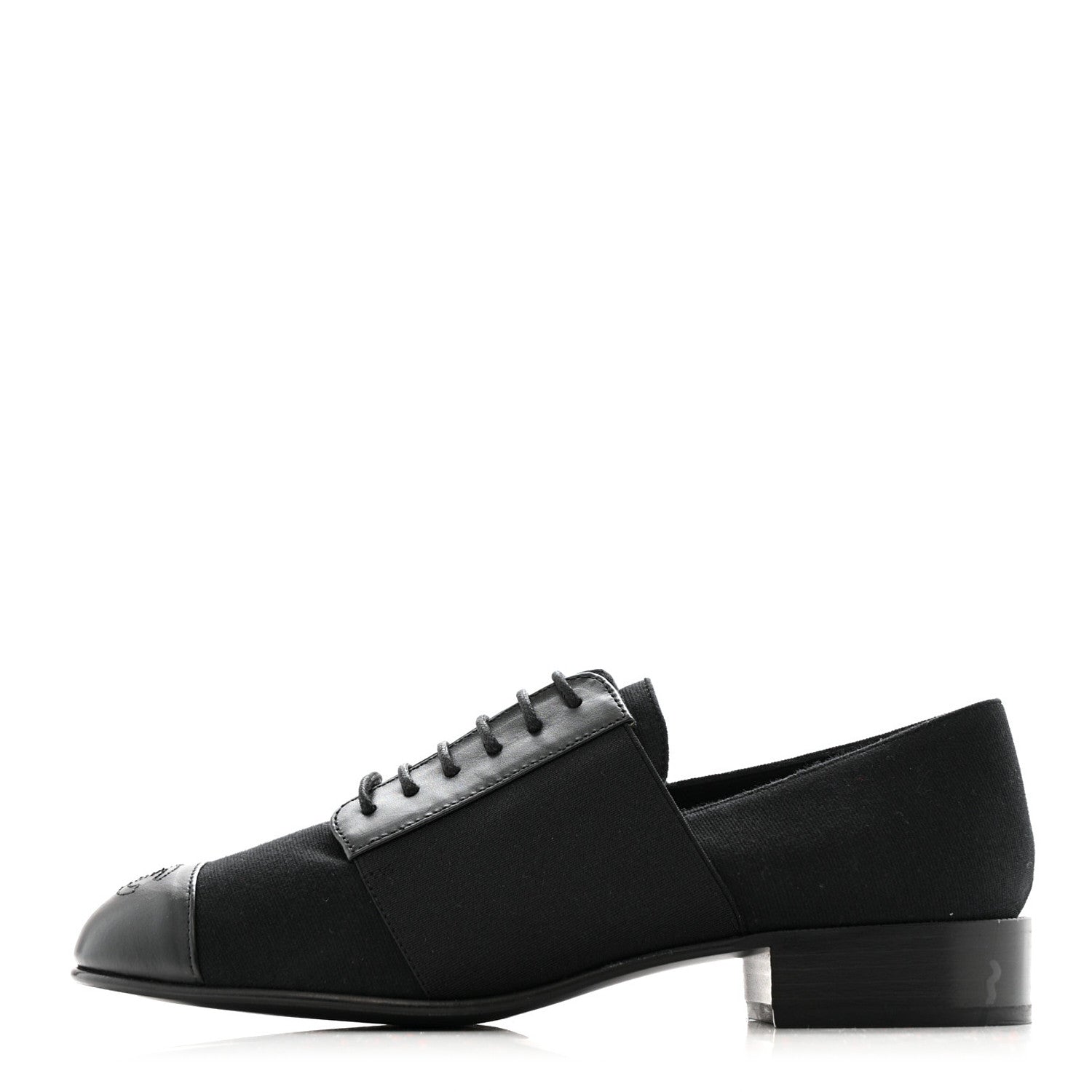Chanel Calfskin Elastic Lace Up Cap Toe CC Loafers 37 Black