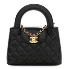 Chanel Shiny Aged Calfskin Quilted Nano Kelly Shopper Black