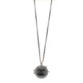 Chanel Resin Crystal Lambskin Ball Mirror Necklace Black Silver