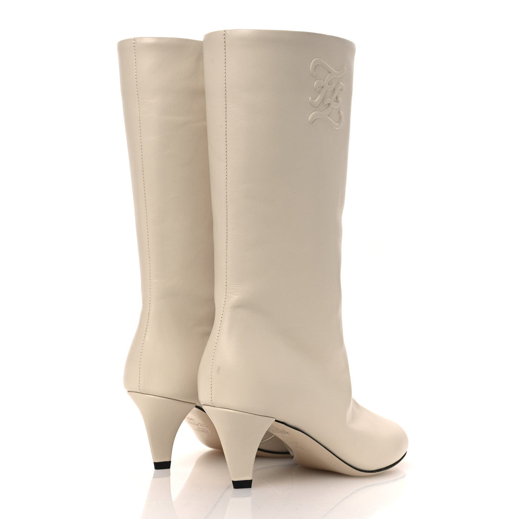 Fendi Vitello Karligraphy Logo FF Ankle Boots 35 White