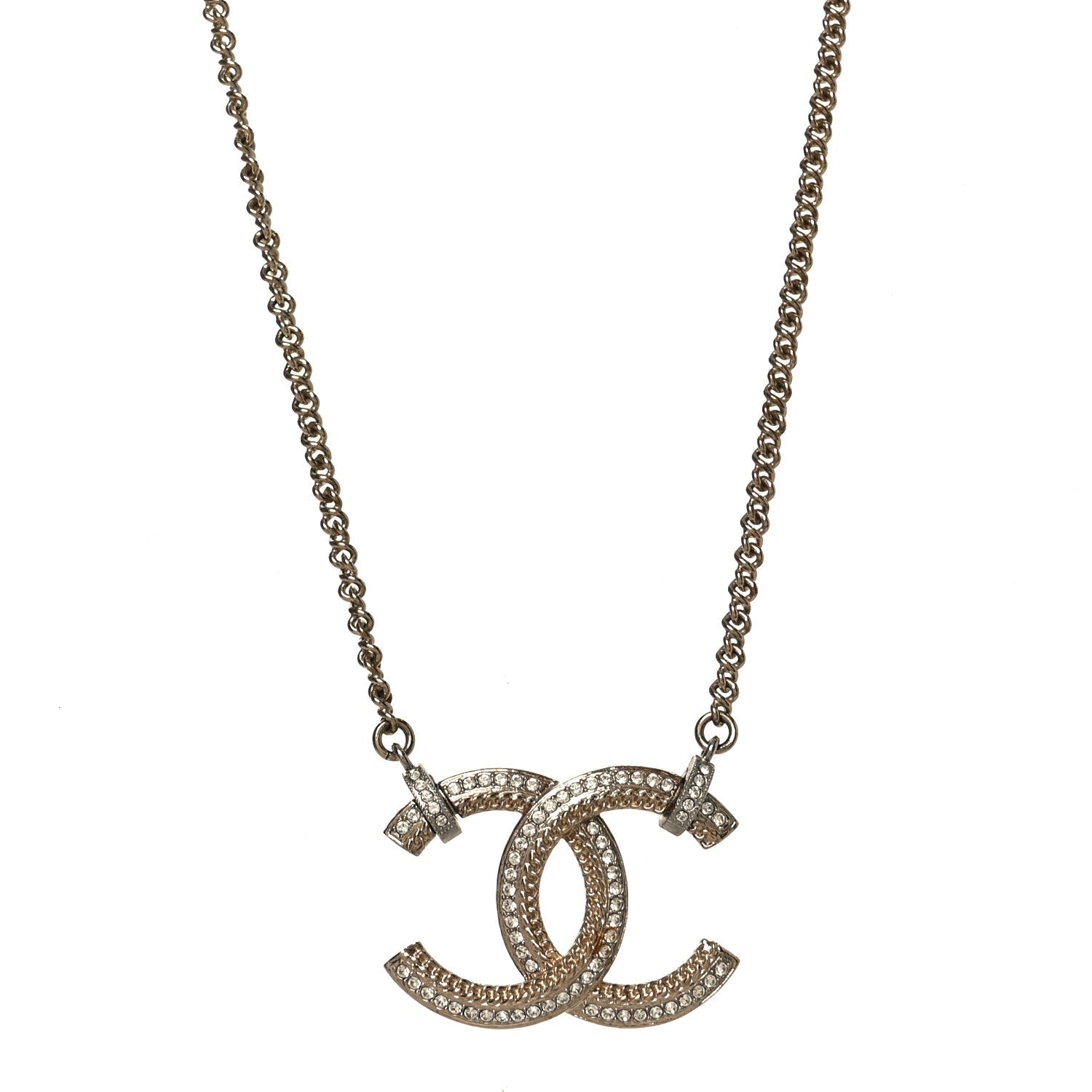 Chanel Crystal CC Pendant Necklace Gold