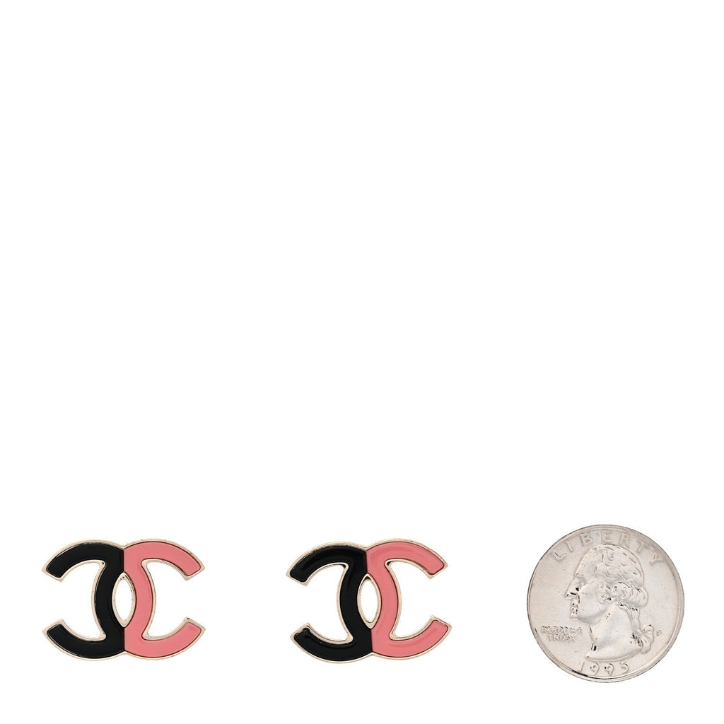 Chanel Enamel Large CC Earrings Black Pink