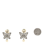 Christian Dior Crystal Pearl Butterfly Drop Earrings Silver