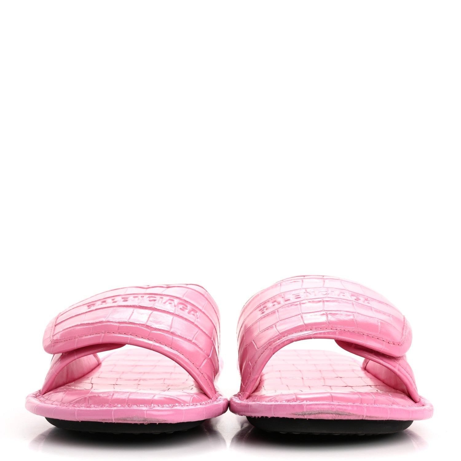 Balenciaga Calfskin Logo Crocodile Embossed Slides 40 Fuxia