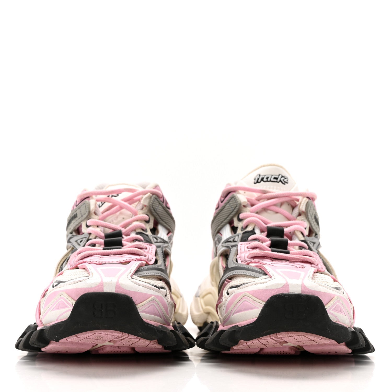 Balenciaga Mesh Nubuck Effect Fabric LED Womens Track Sneakers 38 Grey Pink Black