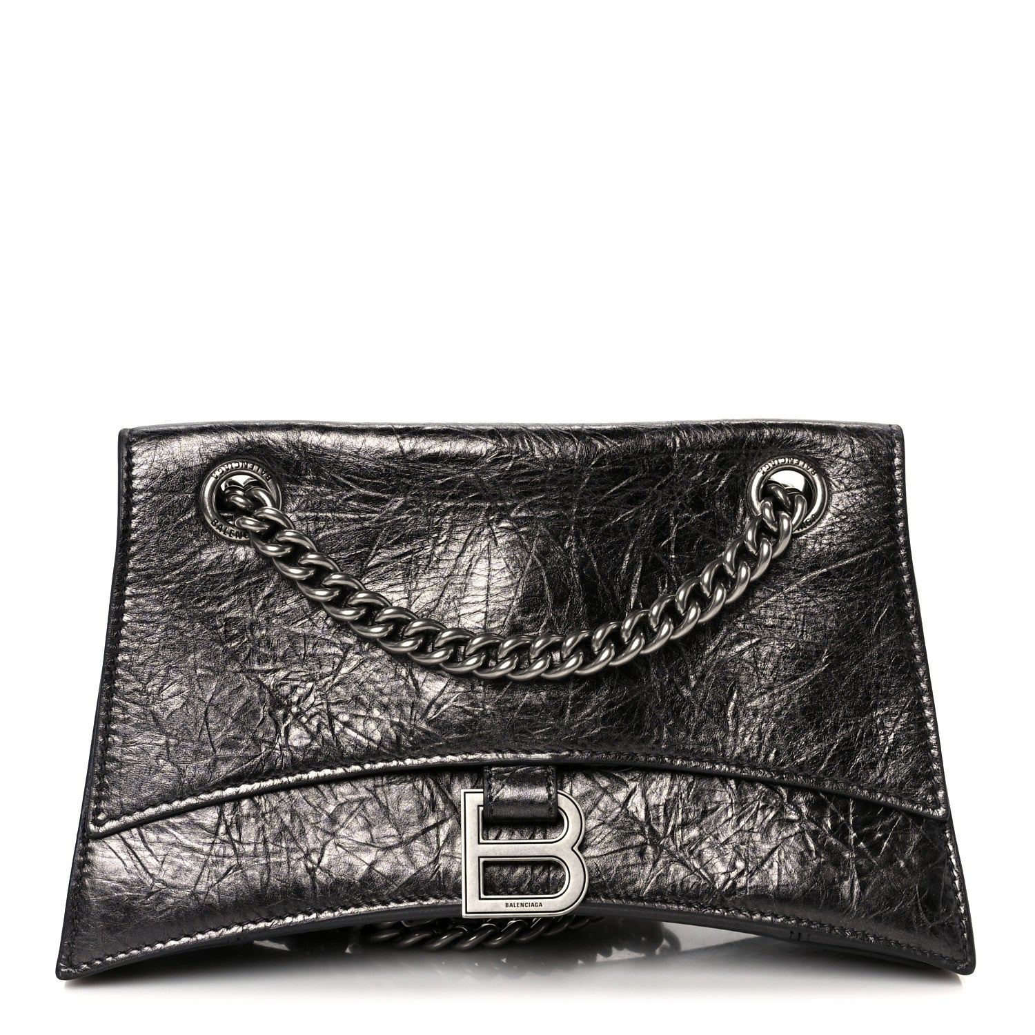 Balenciaga Metallic Crushed Calfskin Quilted Small Crush Chain Bag Steel Grey