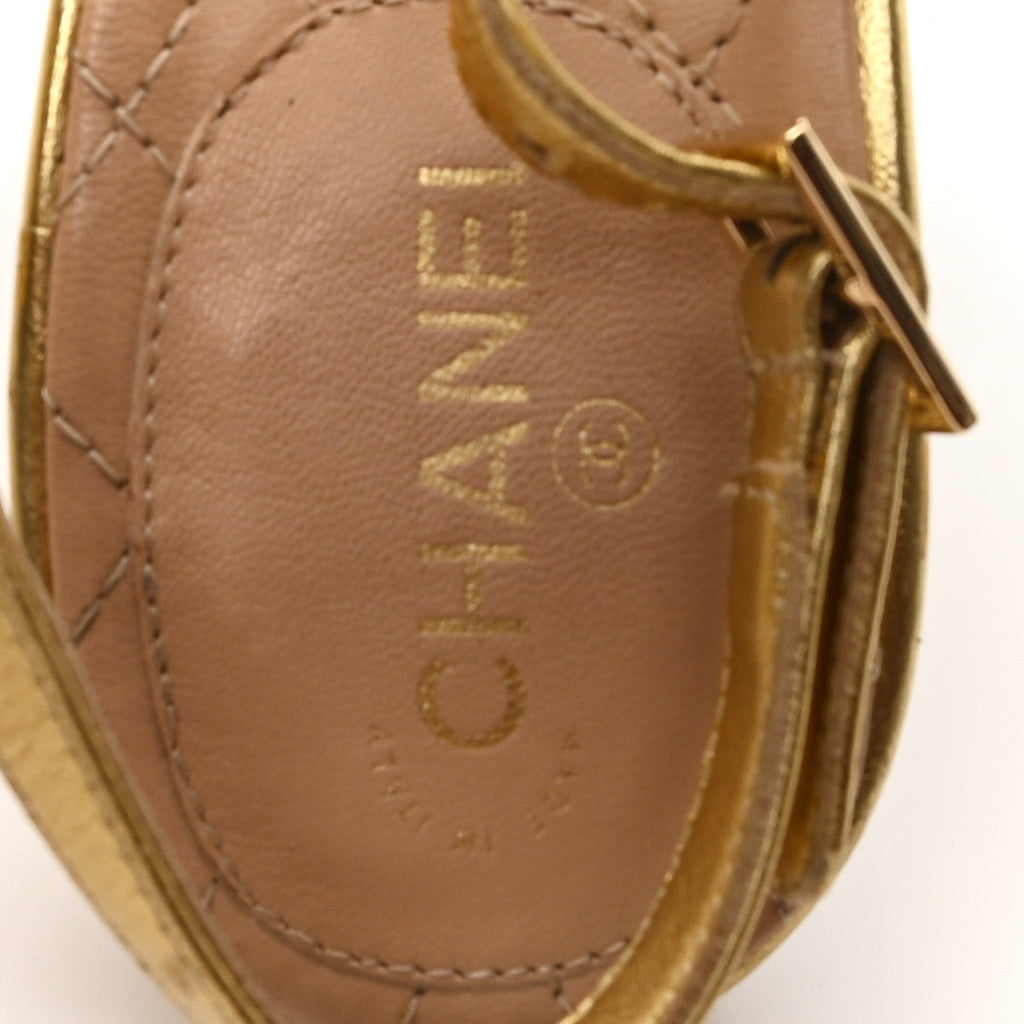 Chanel Metallic Calfskin PVC Peep Toe Heels 41 Gold