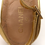 Chanel Metallic Calfskin PVC Peep Toe Heels 41 Gold