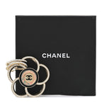 Chanel Resin Crystal CC Camellia Drop Single Clip On Earring Gold Black